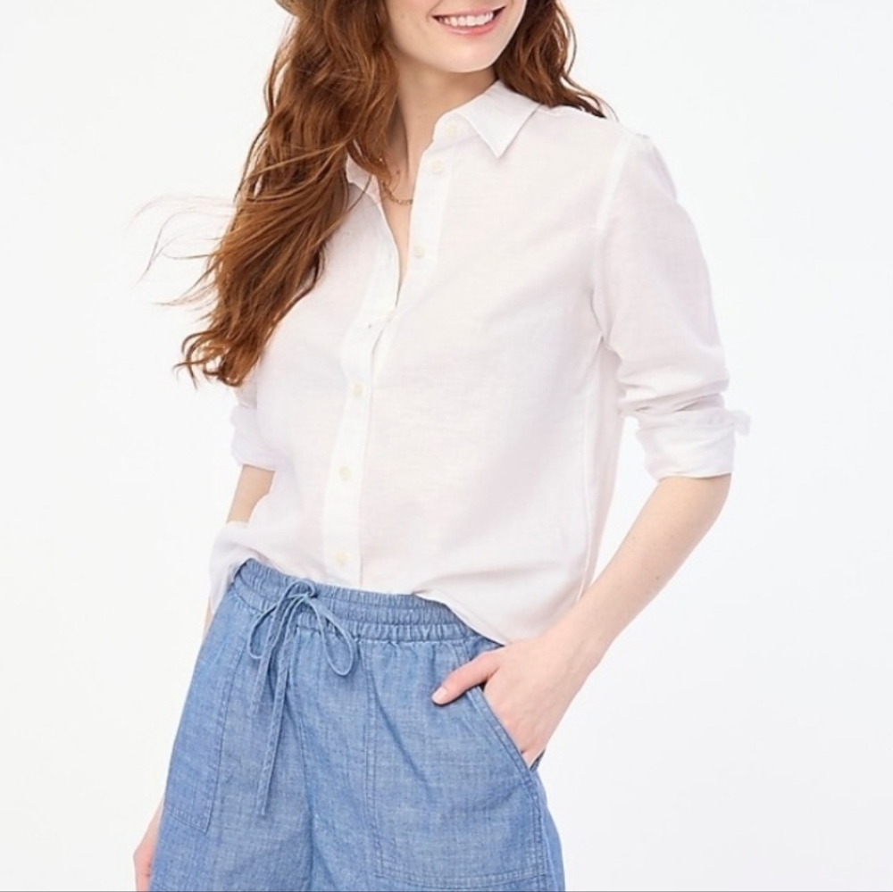 J. Crew Crisp Linen Blend Button Down Shirt